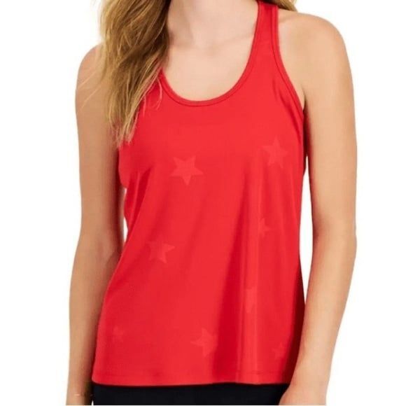 Ideology Women's Racerback Tank Top, shirt w/ Star Pattern licorice red, new - Picture 1 of 11
